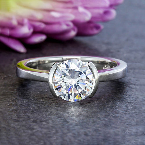 Round Moissanite Full Bezel Solitaire Engagement Ring